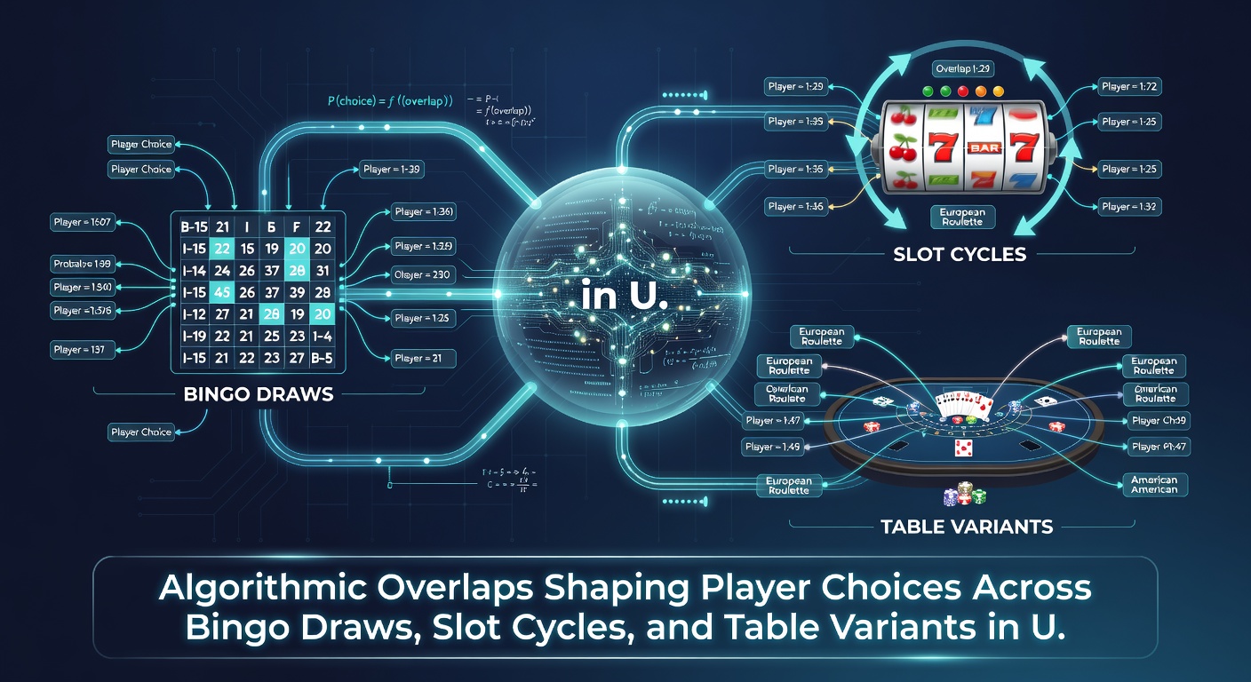 Illustration of player interfaces displaying simultaneous bingo draws, slot reels, and table game variants connected through algorithmic systems