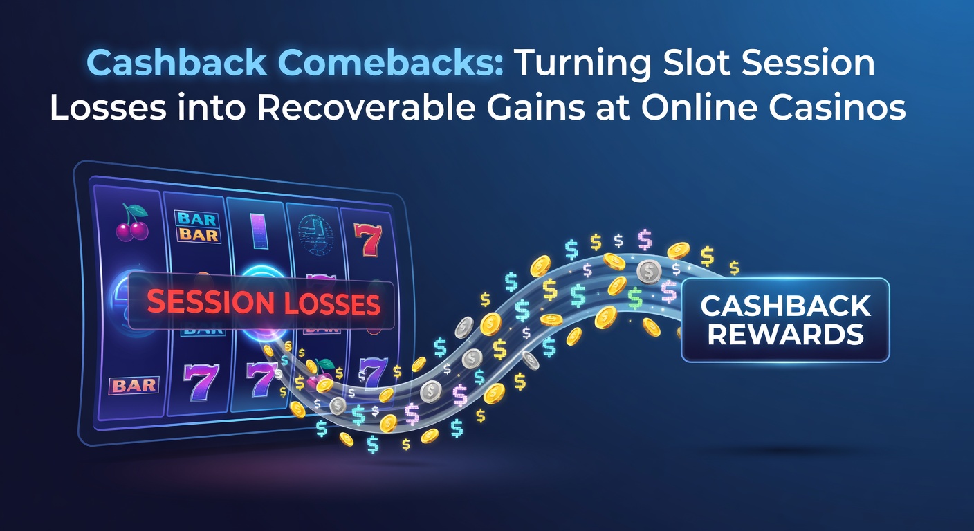 Online casino interface showing a slot machine with cashback notification overlay, highlighting rebate credits during a losing session