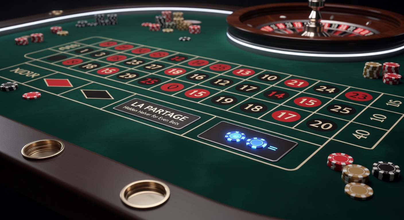 Close-up of a French Roulette wheel on zero, illustrating La Partage payout mechanics