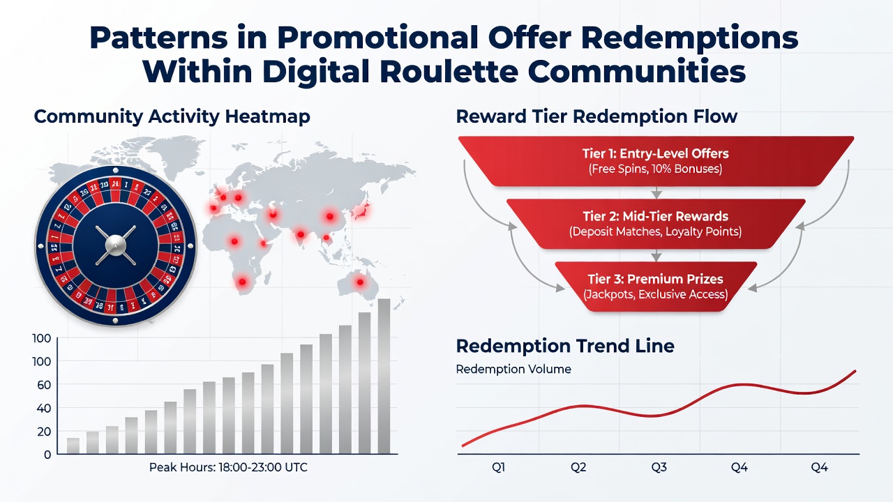 Graph and charts displaying redemption trends and time-based patterns in digital roulette promotions