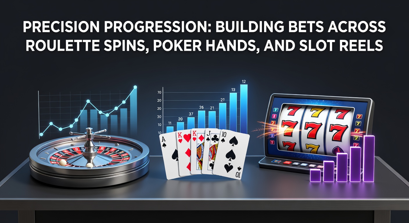 Roulette wheel spinning with chips stacked progressively higher, symbolizing bet building in casino games