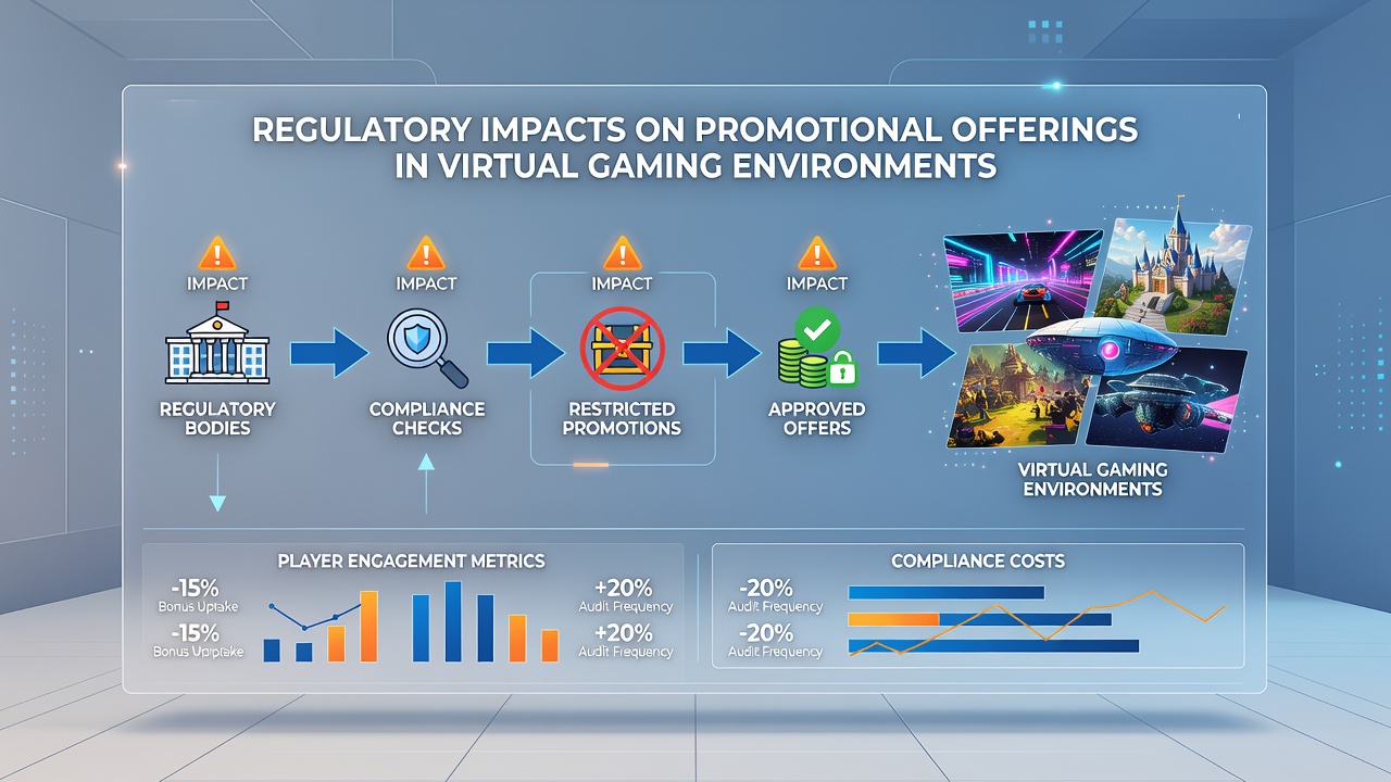 Virtual gaming interface displaying updated promotional terms and compliance indicators