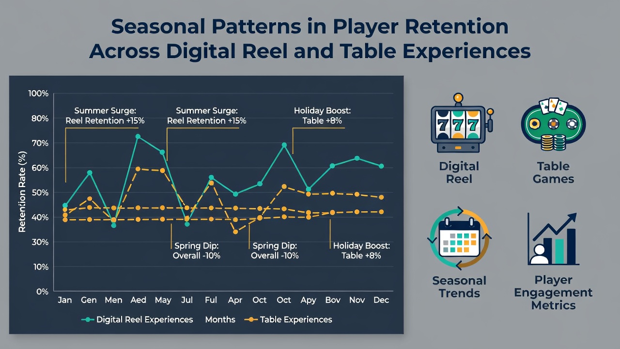 Comparison chart of retention rates between digital reels and table games during holiday versus non-holiday periods