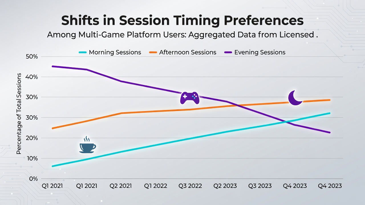 Graph illustrating changes in session start times and durations on multi-game platforms through mid-2026