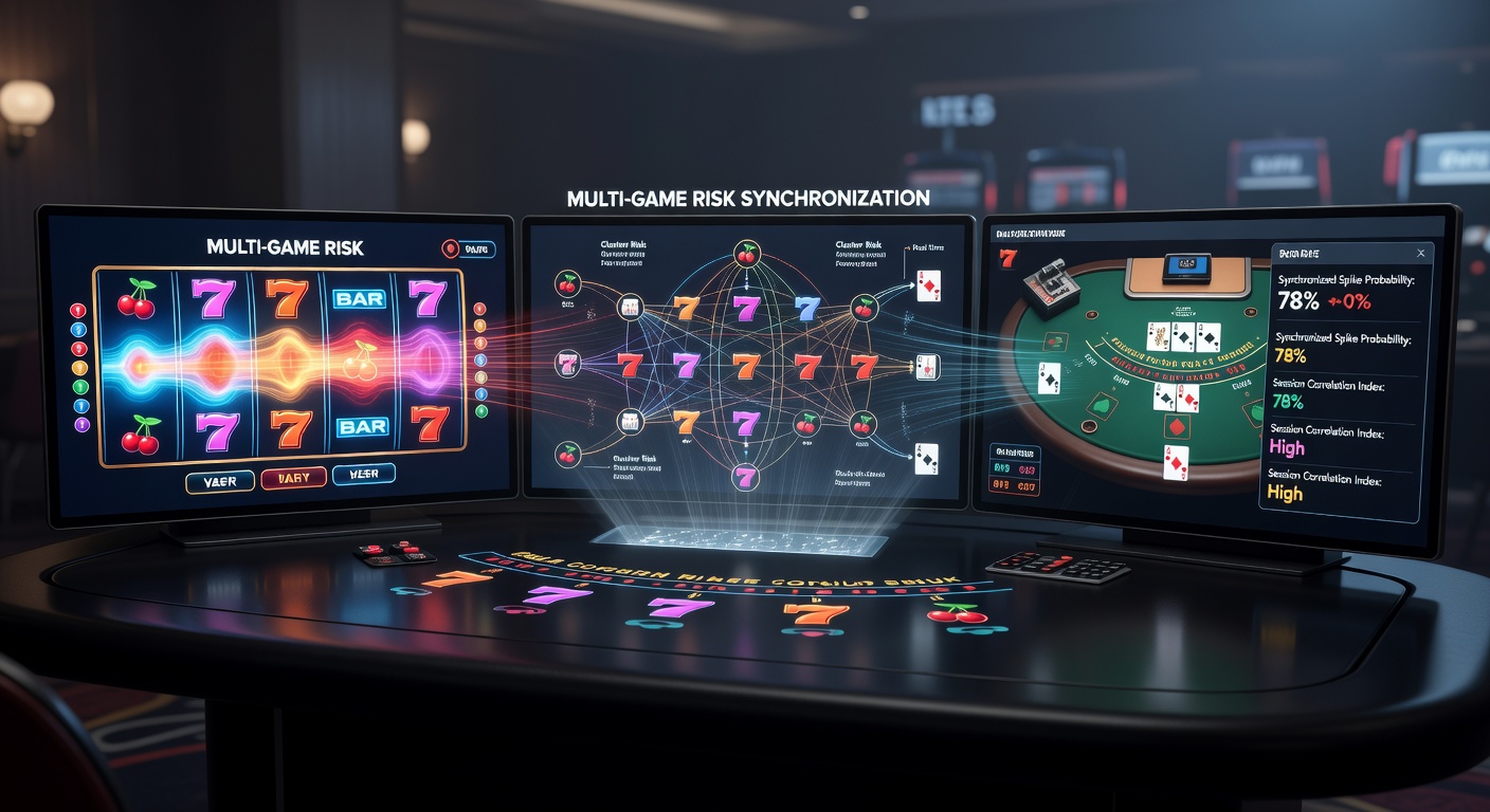 Player tracking screen displaying synchronized bet patterns across slot and table game sessions with time-stamped risk metrics