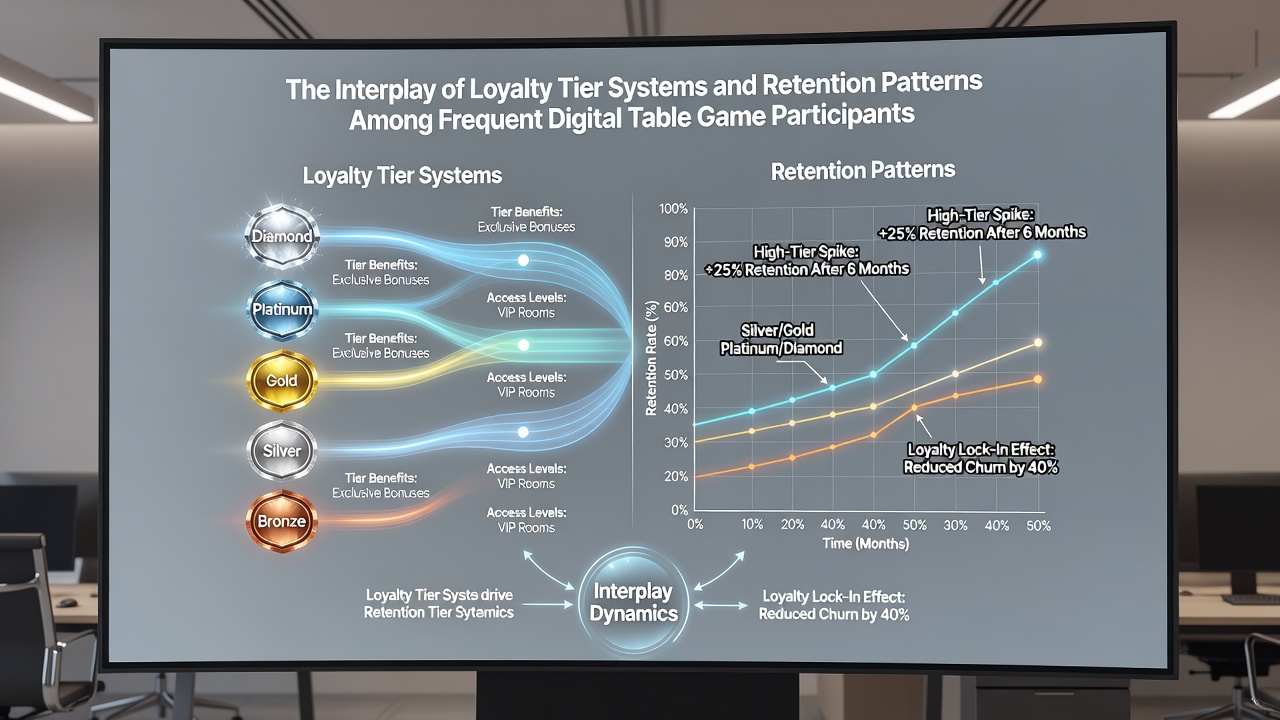 Analytics dashboard displaying retention curves segmented by loyalty tier for digital table game users